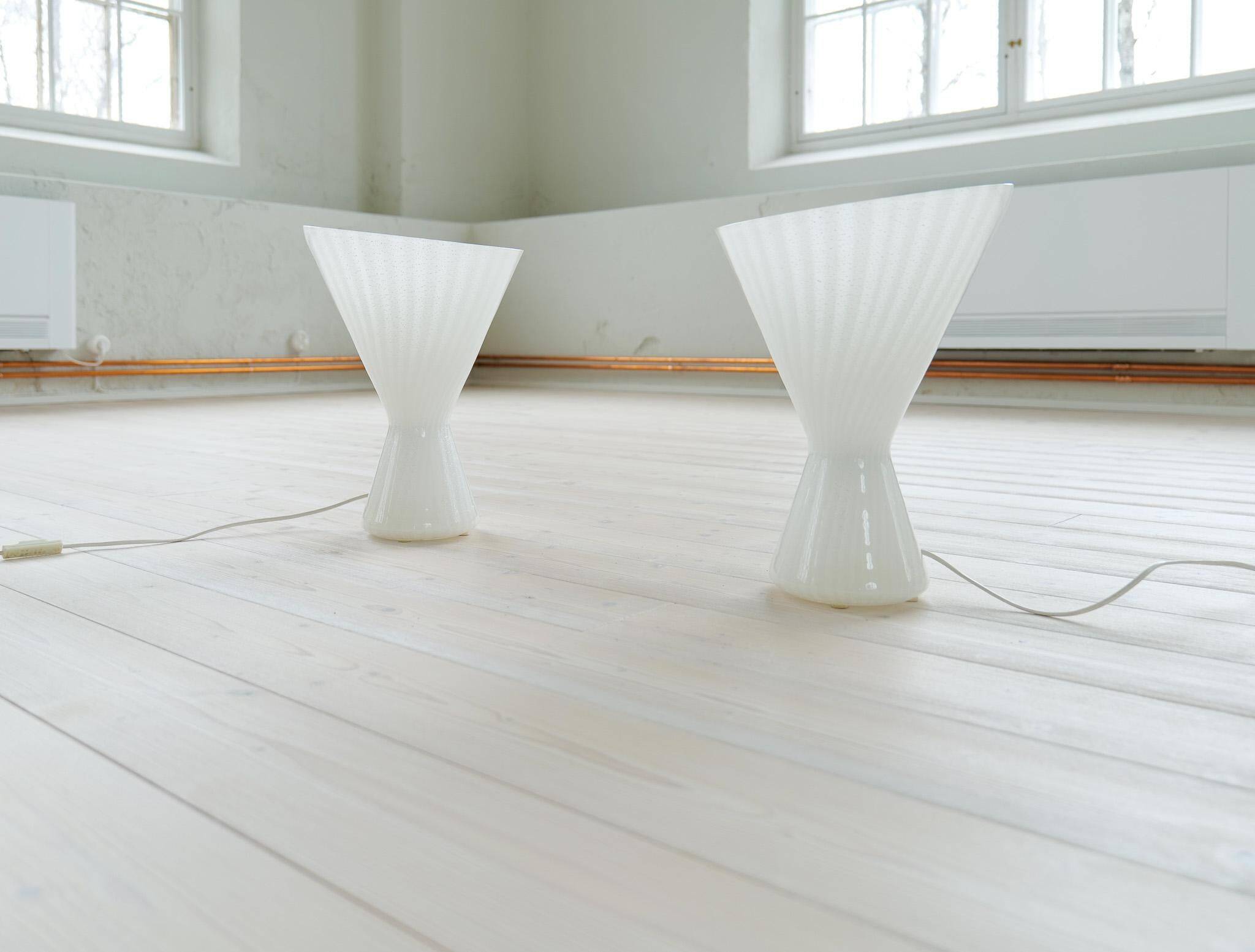 Pair of large classic white Murano table lamps from Italy, 1970s.