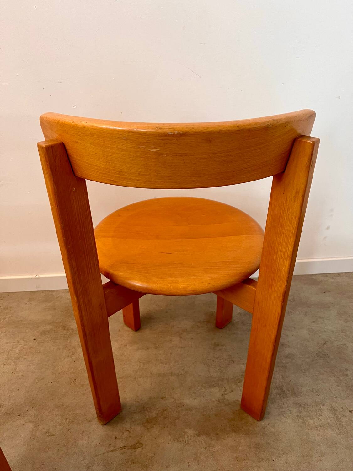 Set of 3 solid beech wood chairs, vintage 70s design