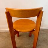 Set of 3 solid beech wood chairs, vintage 70s design