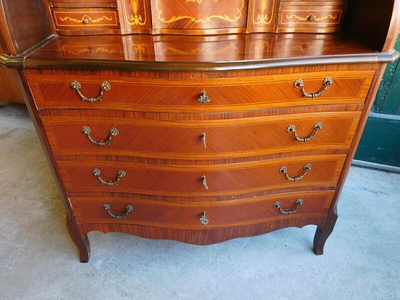 Secretaire commode a cylindre en bois verni