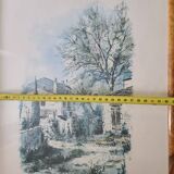 Magnificent Print (Lithograph/Watercolor) Provençal Village Scene