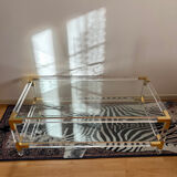 Italian coffee table Fabian, glass, plexiglass and brass, 1970-80.