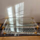 Table basse italienne Fabian verre, plexiglas et laiton, 1970-80