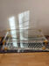 Table basse italienne Fabian verre, plexiglas et laiton, 1970-80