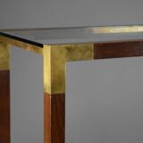 Elegant brass, glass and wood console 1980's