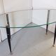 Table basse 1950 ovale en verre acier et laiton