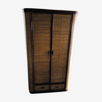 Armoire vestiaire rotin et bois