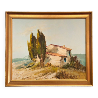 Oil on canvas by Jean-Claude Guignardeau landscape of Provence