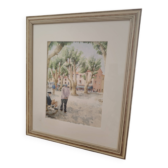 Aquarelle "La Place des Lices Saint Tropez" de Christine Guérin