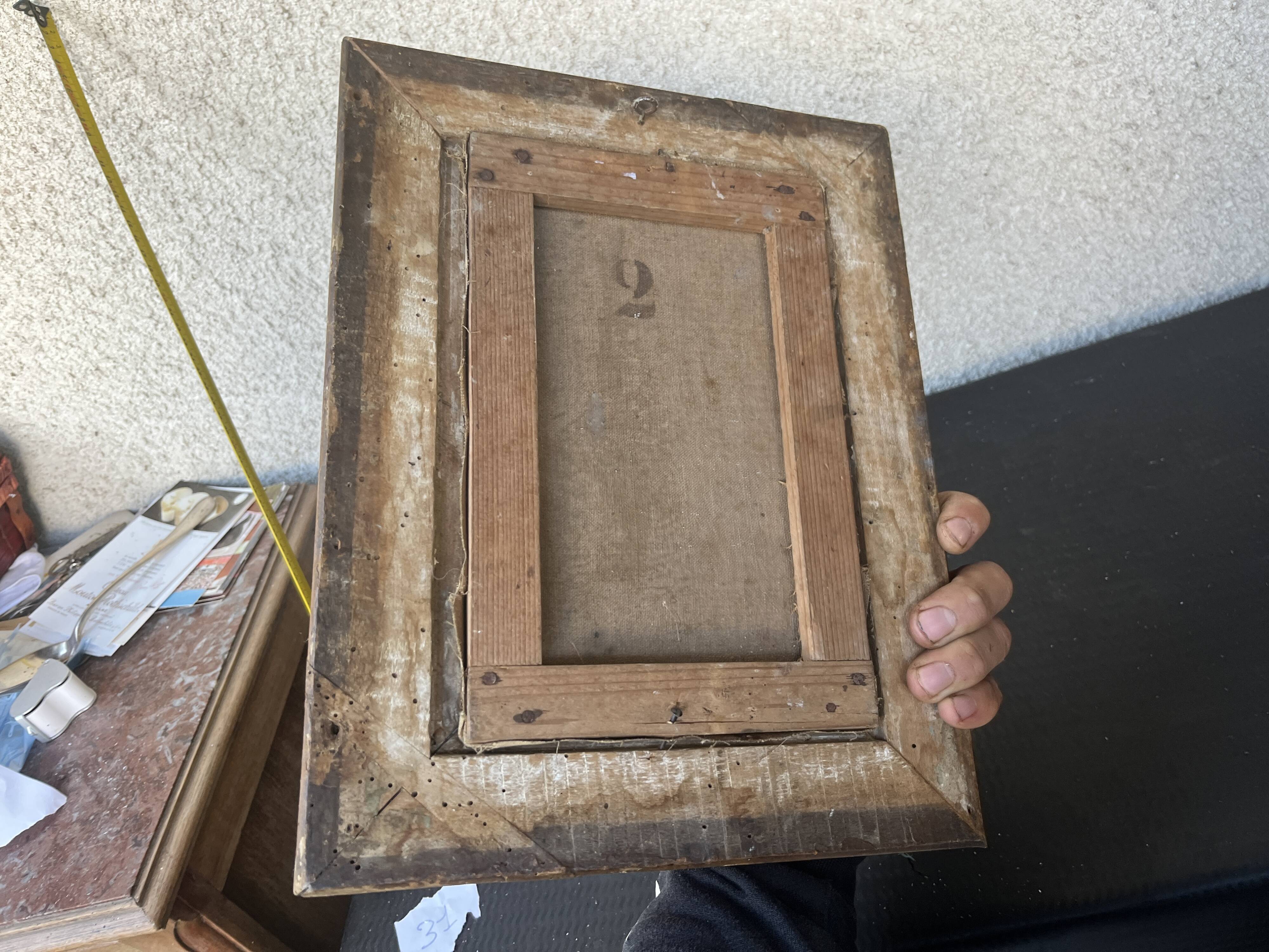 Antique tableau from the 19th century – Genre scene with the lady and the bird.