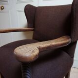 Mid-Century Brutalist Wing Armchair in the manner of Charles Dudouyt, 1950s