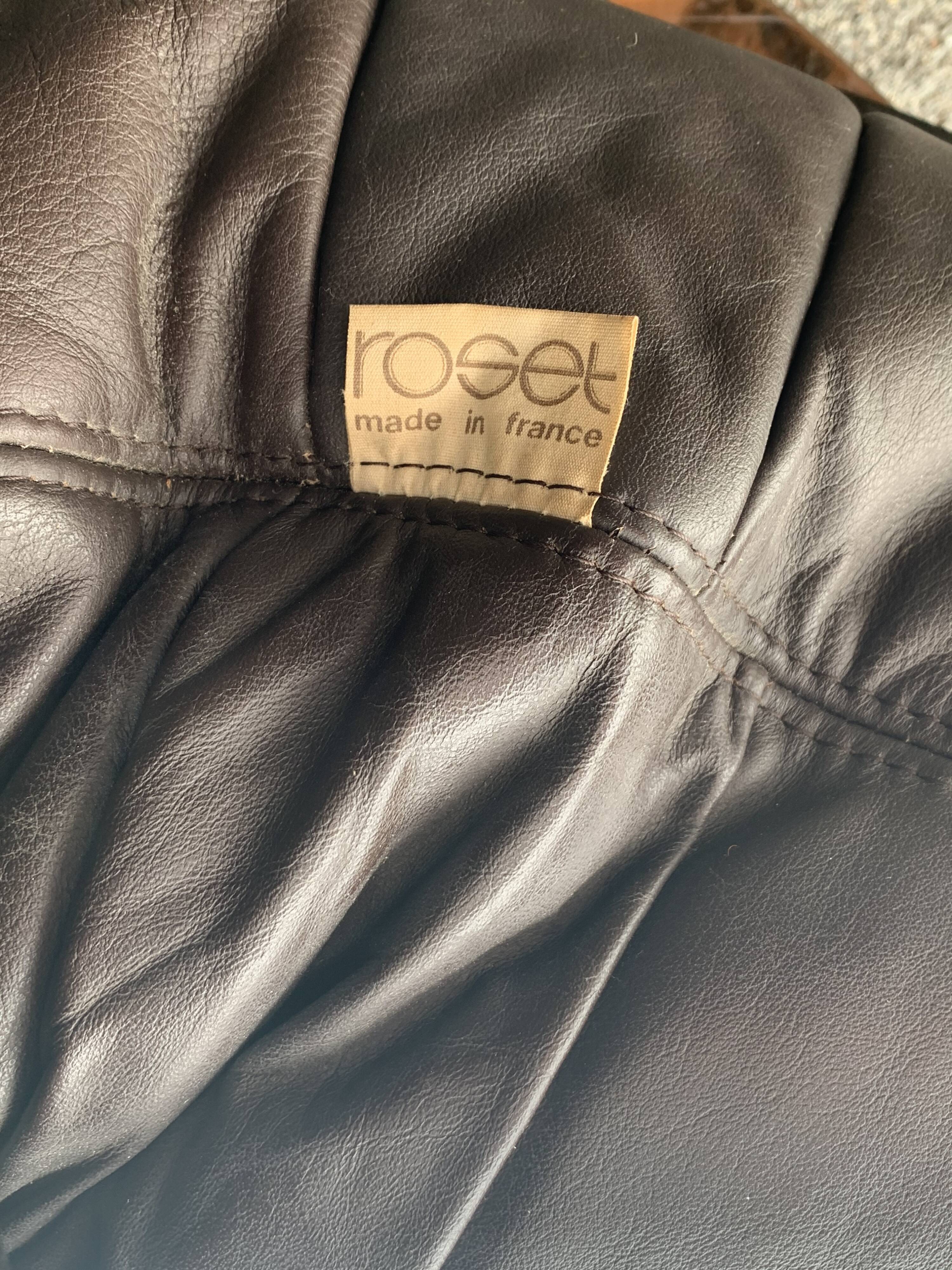 Pair of armchairs and ottoman leather Marsala by Michel Ducaroy for Ligne Roset 1970