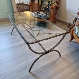 Table basse art déco en bronze et verre