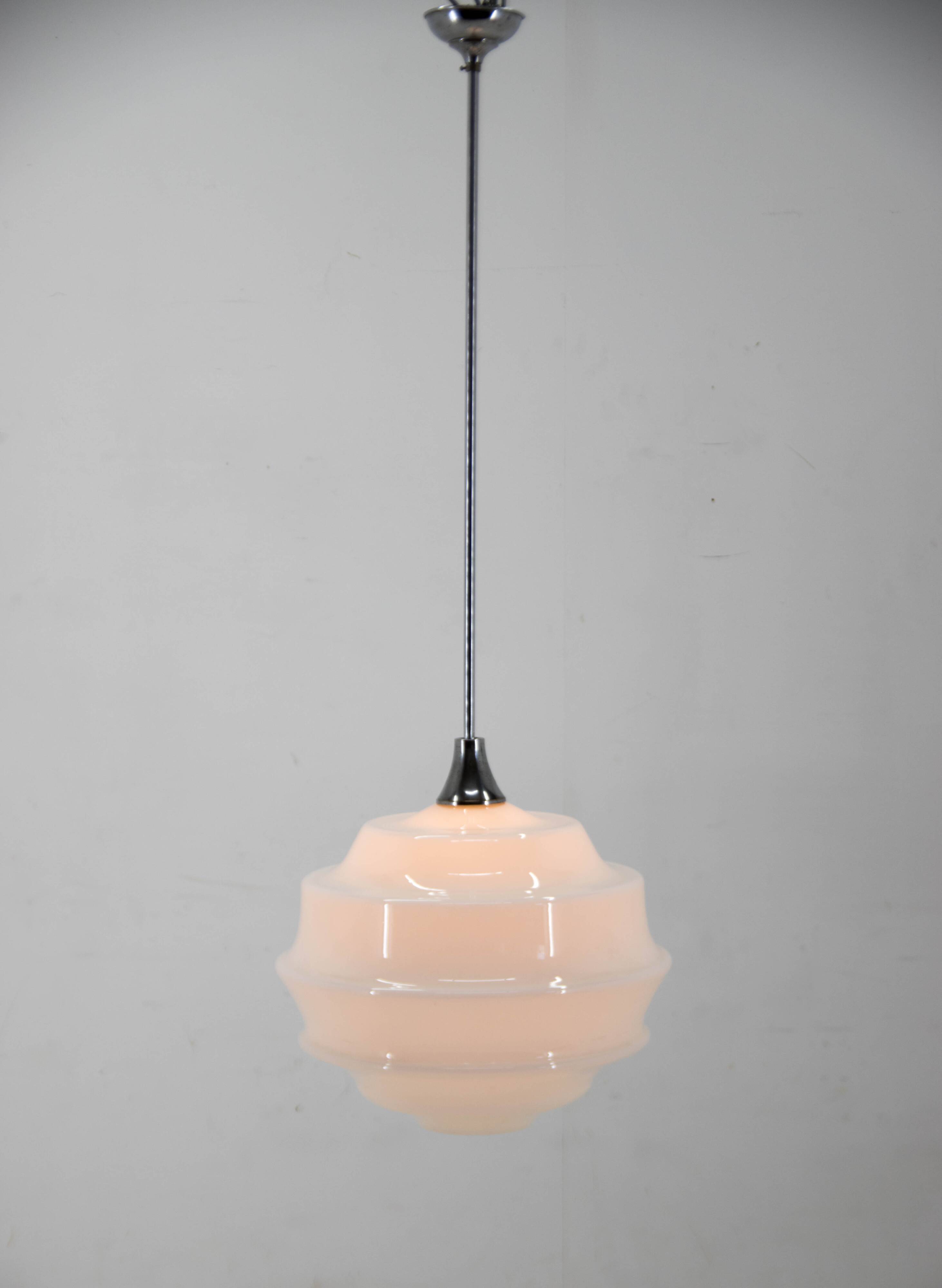 Huge Art Deco Glass Pendant, Czechoslovakia, 1940s