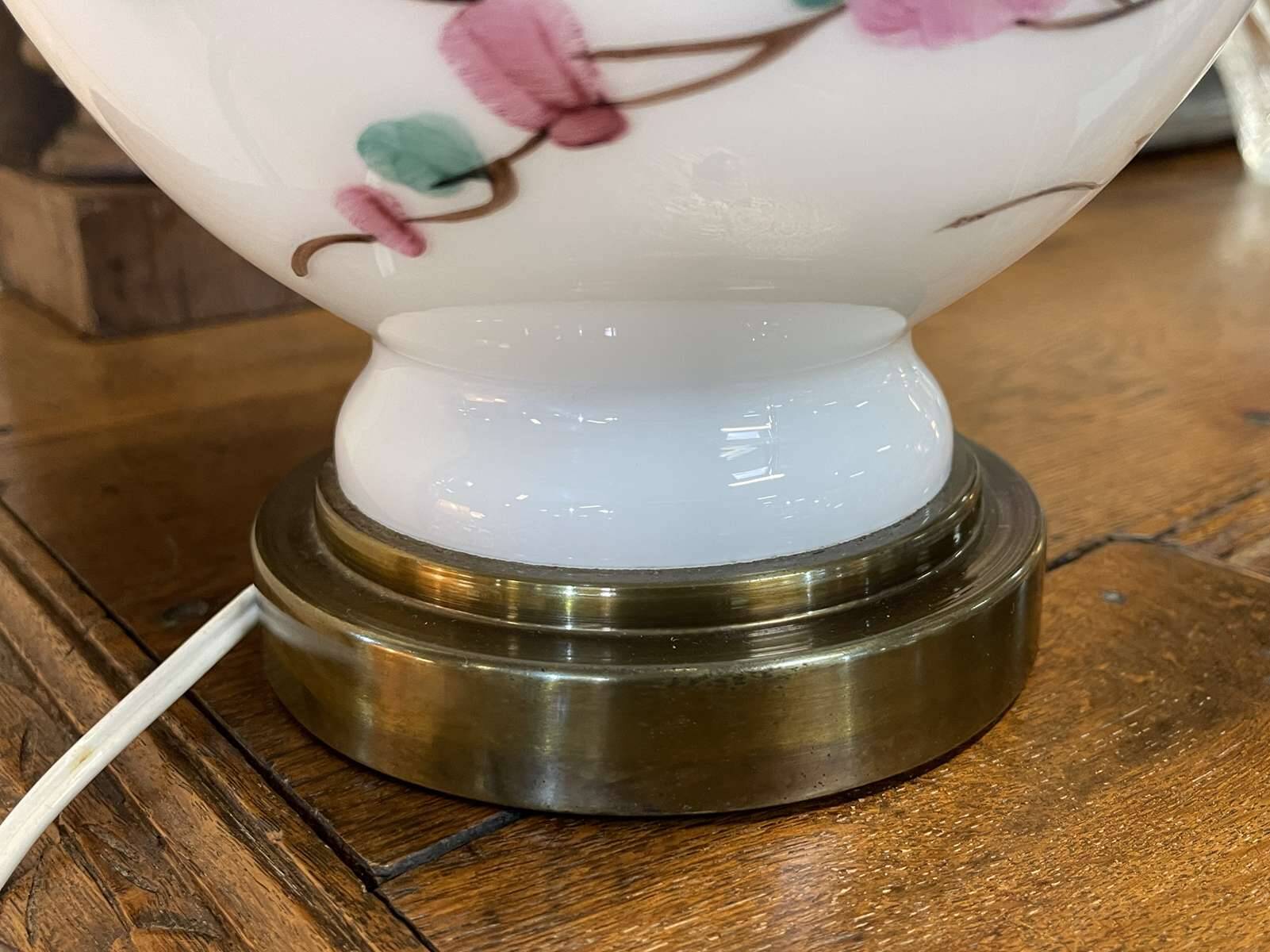 Napoleon III lamp in white opaline and painted with floral decoration - late 19th century