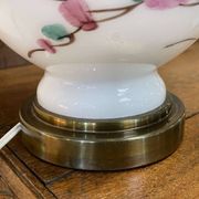 Napoleon III lamp in white opaline and painted with floral decoration - late 19th century