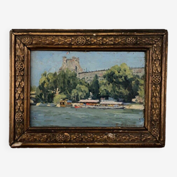 Oil on wood by E. Cousin Crusyn Paris the quays of the Seine 1904