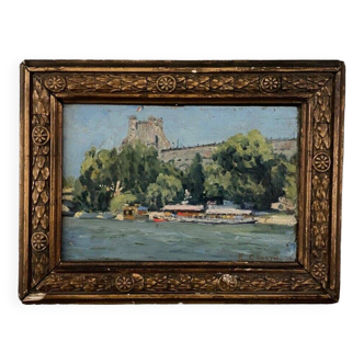 Oil on wood by E. Cousin Crusyn Paris the quays of the Seine 1904