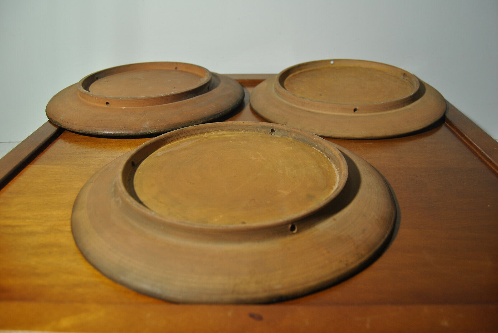 Set of 3 dishes 19th century terracotta painting 1895 boat lily lily swan