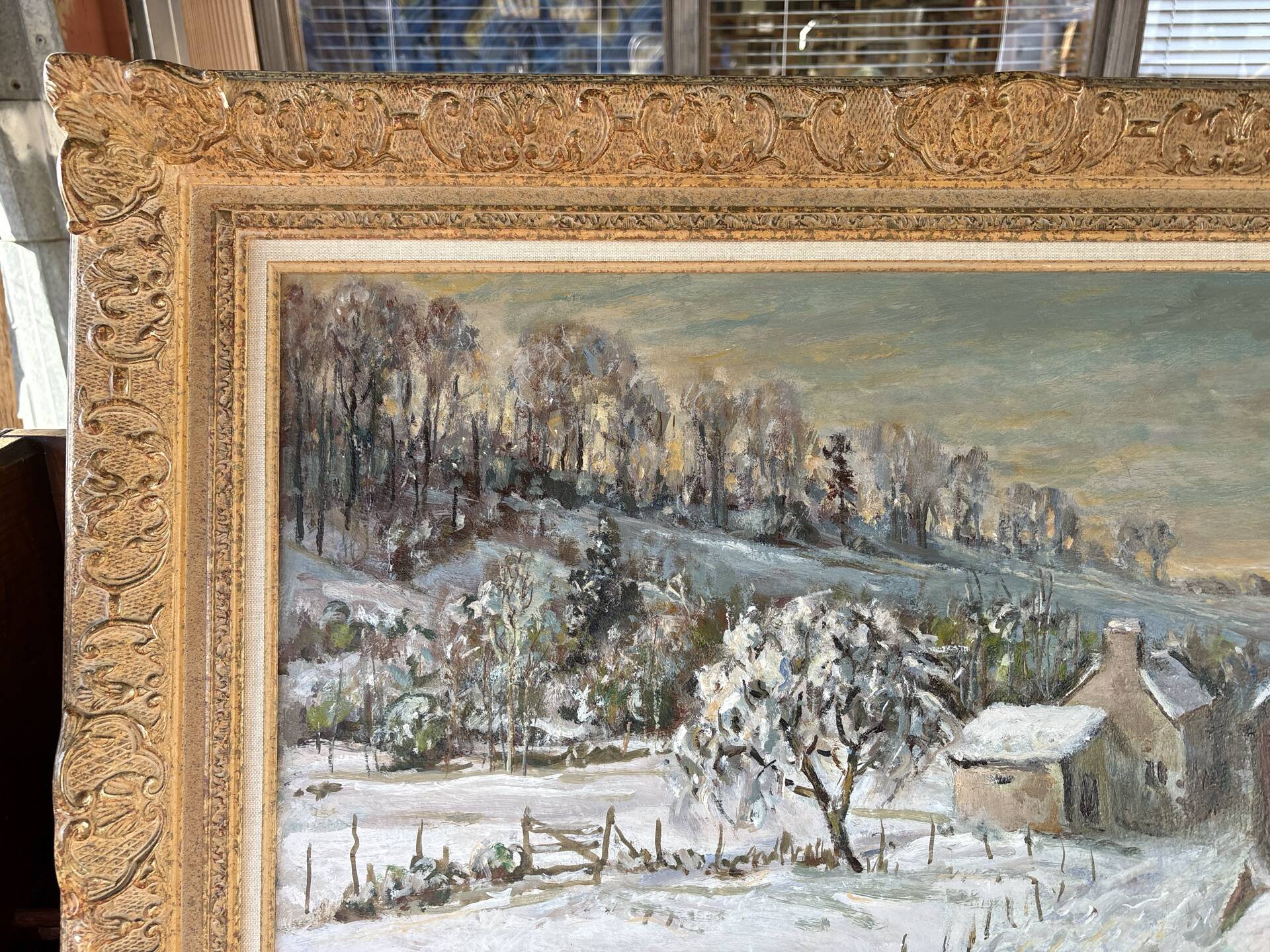 Large oil on canvas signed by Victor Zolnierowicz – Snowy landscape in