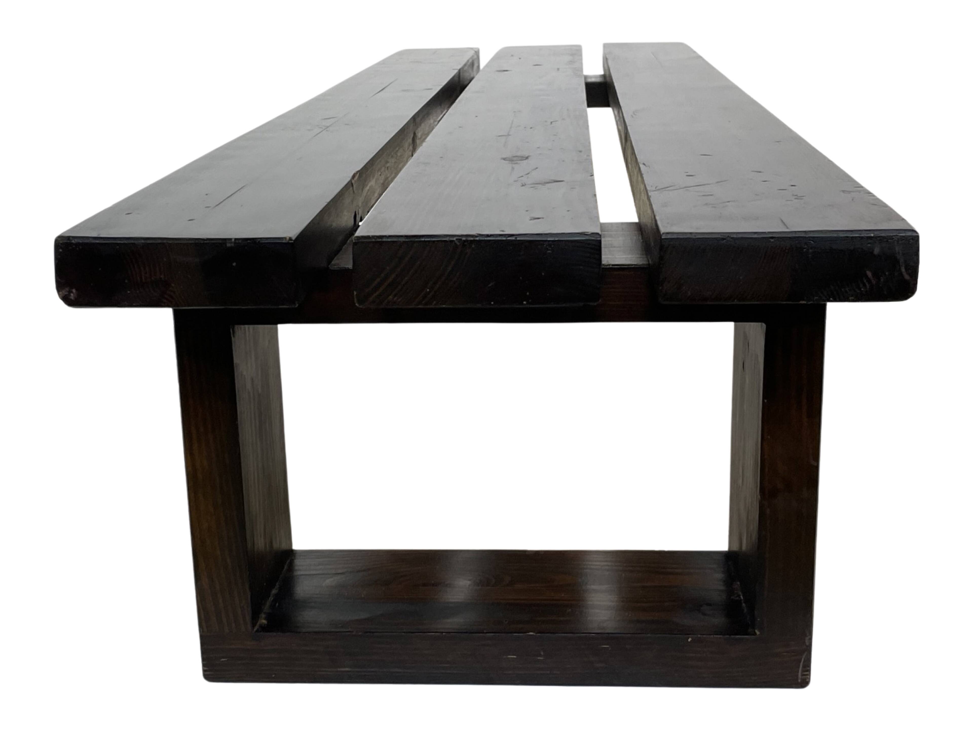 Minimalist vintage sofa design in wengé wood solid slatted bench