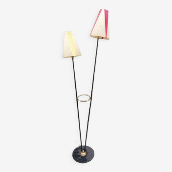 Lampadaire 2 branches, abat jour lamelles vinyl, 1960