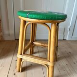 Tabouret vintage en rotin - tissu wax africain