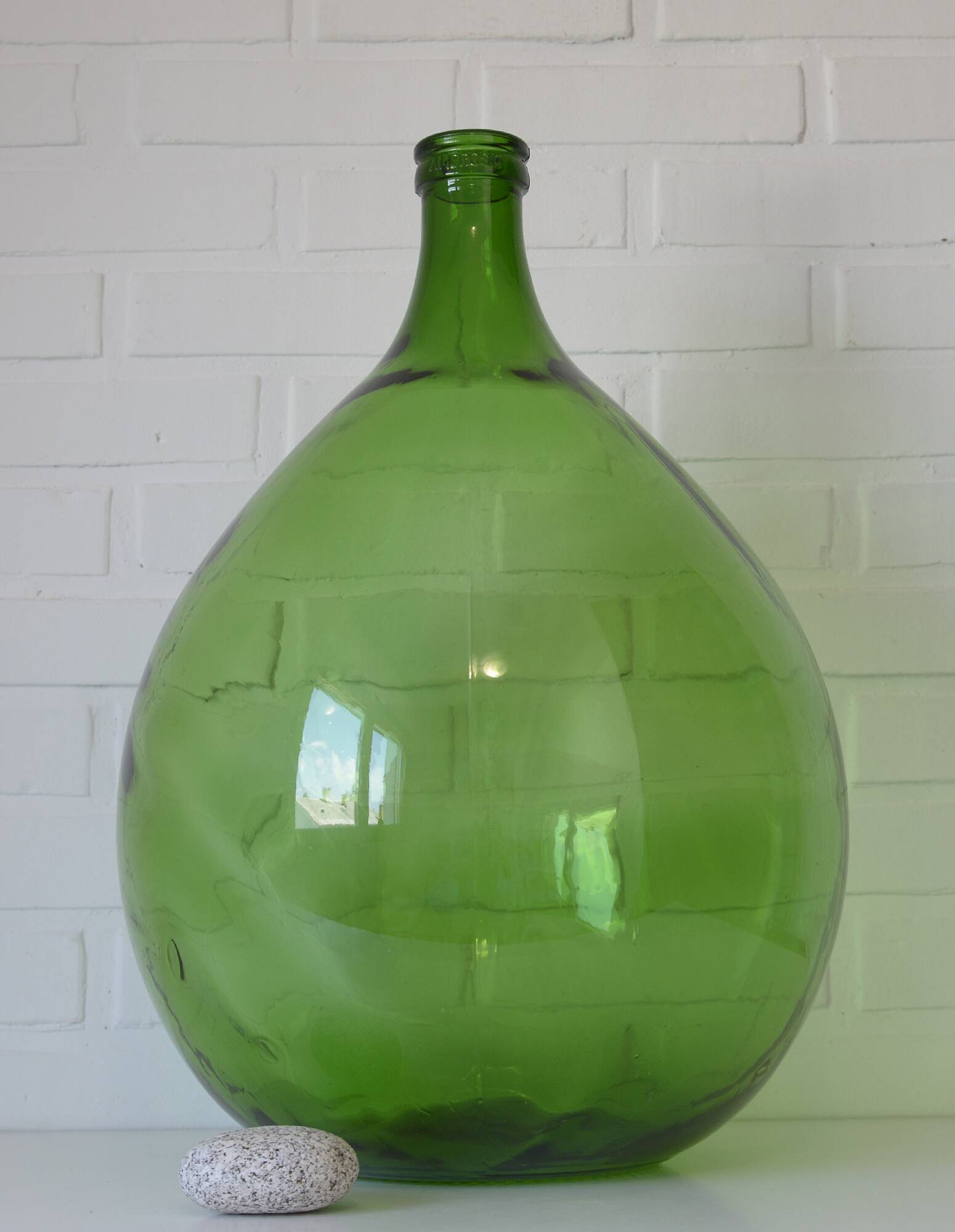 XXL demijohn / vintage clear green bottle / hand blown glass / floor vase