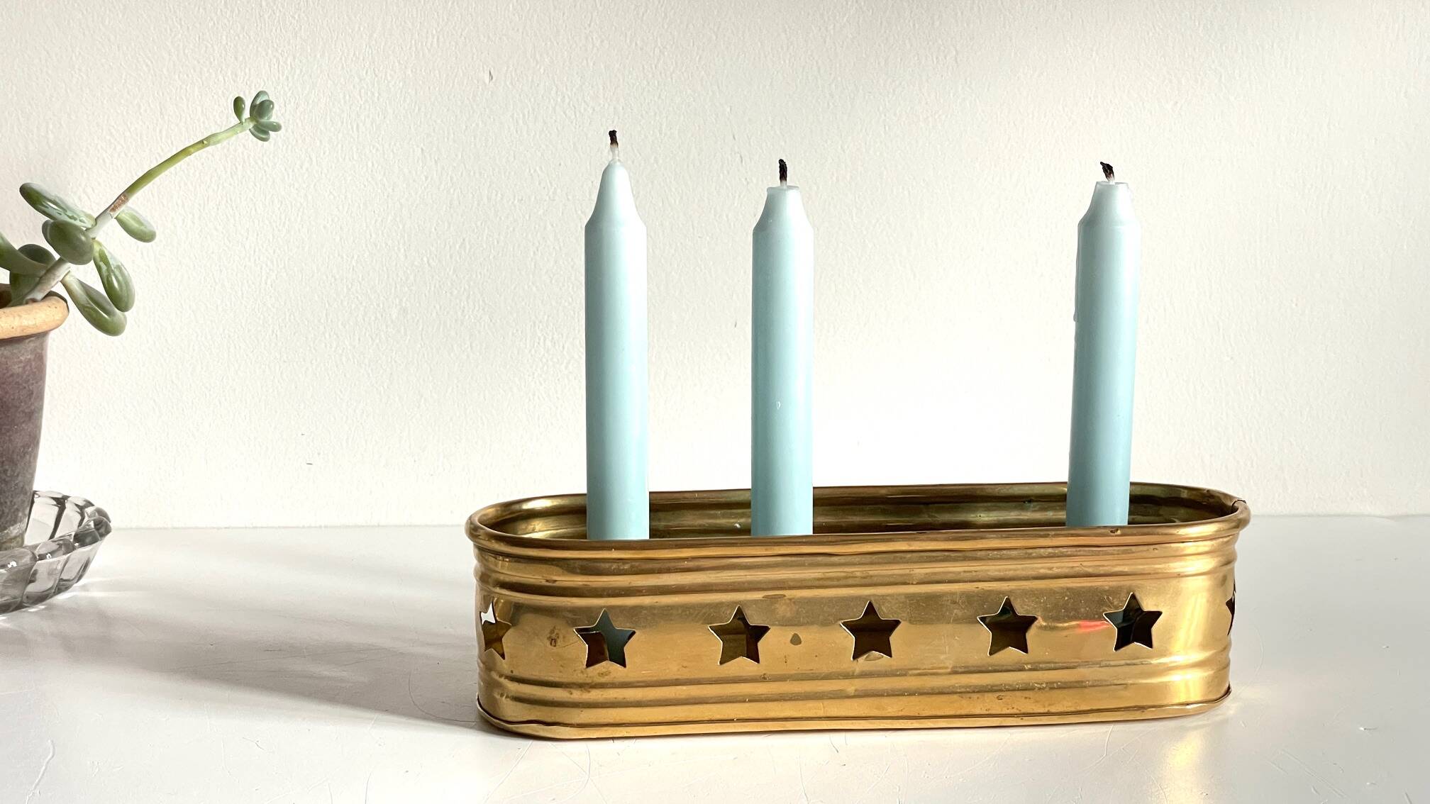 Bougeoir chandelier etoiles vintage laiton