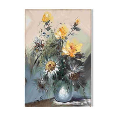 Tableau HST ''Bouquet de fleurs des champs'' signé éc. XX° siècle