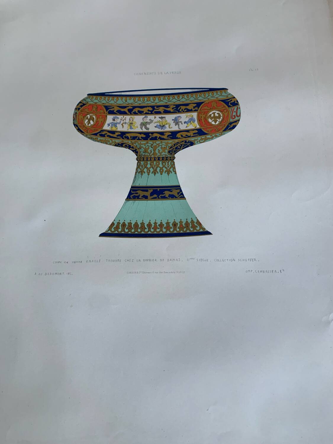 Lithographie ancienne orientale - Coupe persane émaillée
