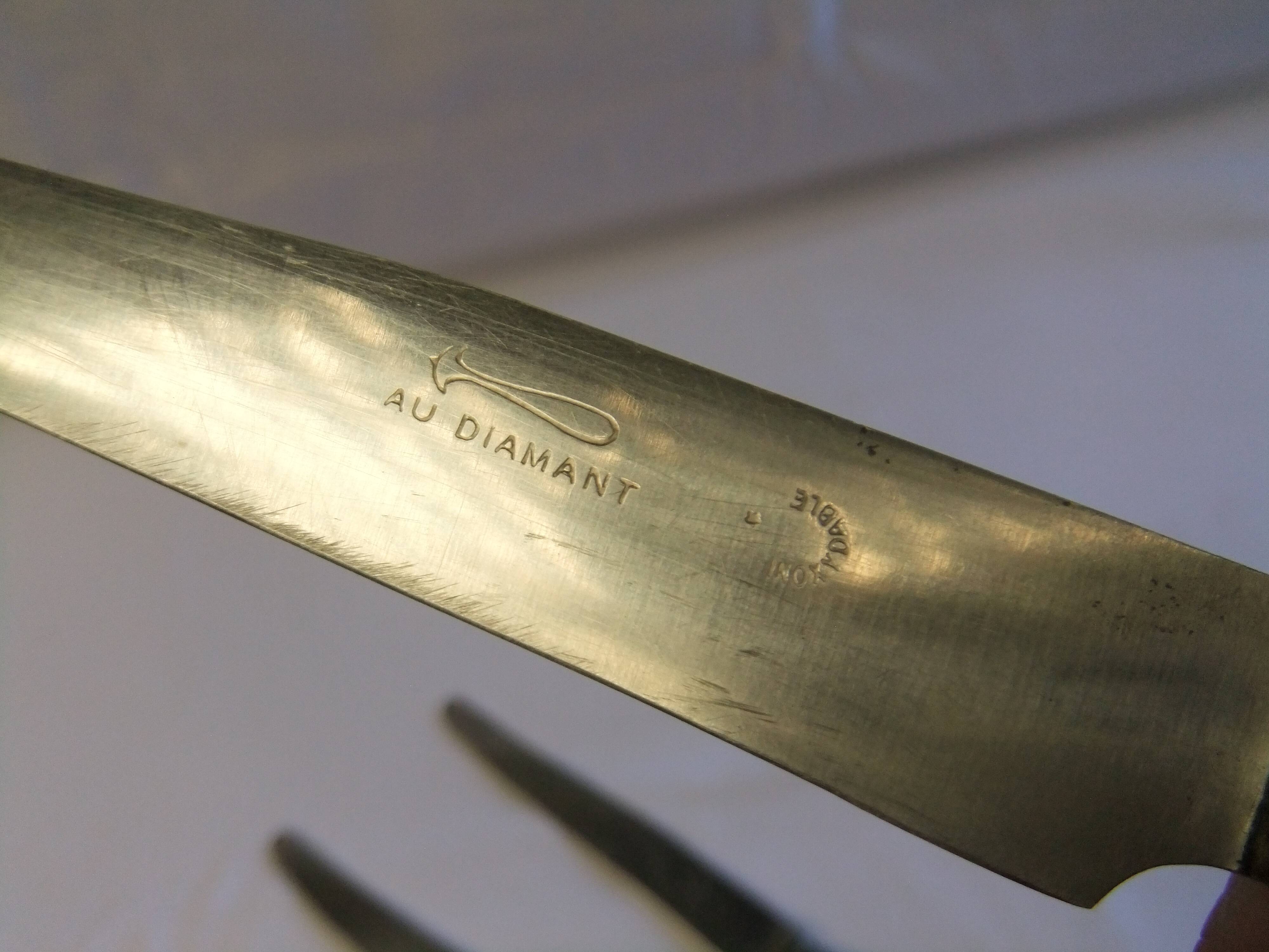 Antique knives cutlery table service stamp Au Diamant