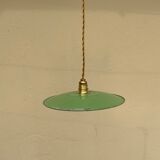 Suspension in green and white enamelled sheet metal socket brass golden threads