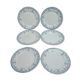 Set of 6 ironstone plates HB & Cie, Balzac blue model.