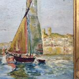 Old painting, sailboat, signed lower right, 70s/80s