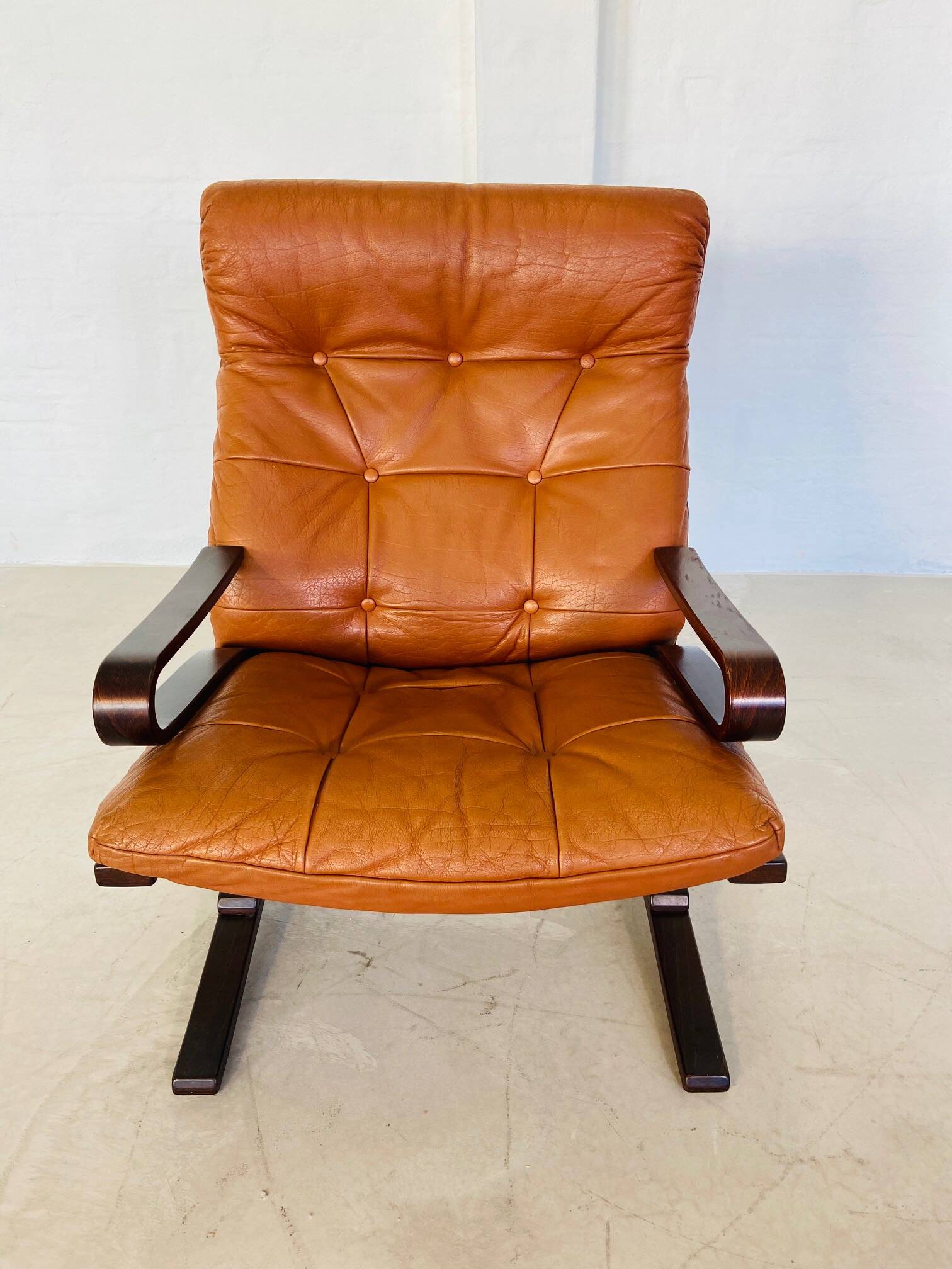 Vintage mid century scandinavian (oddvin rykken) cognac leather chair 1960s