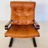 Vintage mid century scandinavian (oddvin rykken) cognac leather chair 1960s
