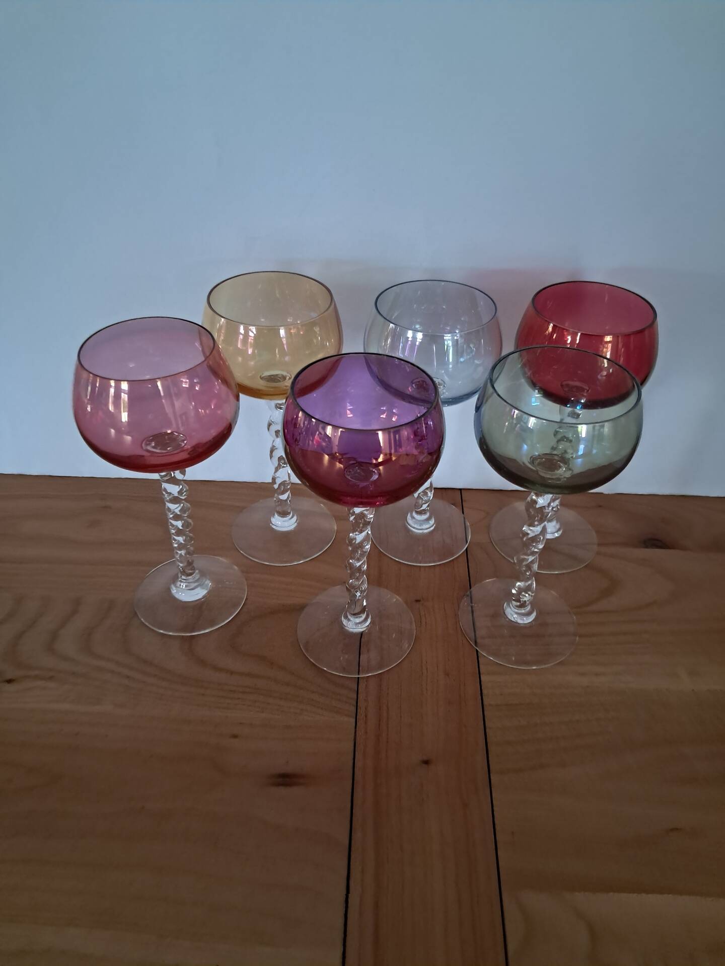 6 verres Arlequin en verre soufflé, années 60