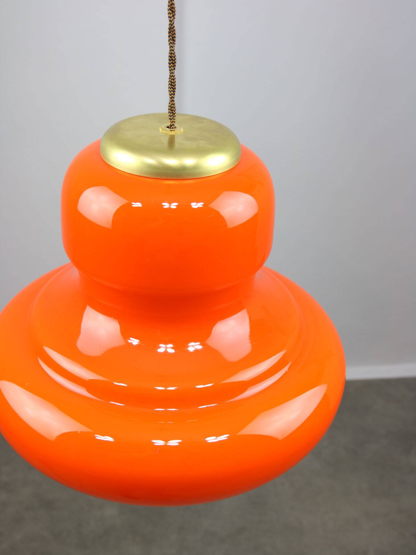 Mid-Century Italian Orange Glass and Brass Pendant Lamp