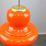 Lampe à suspension italienne du milieu du siècle en verre orange et laiton