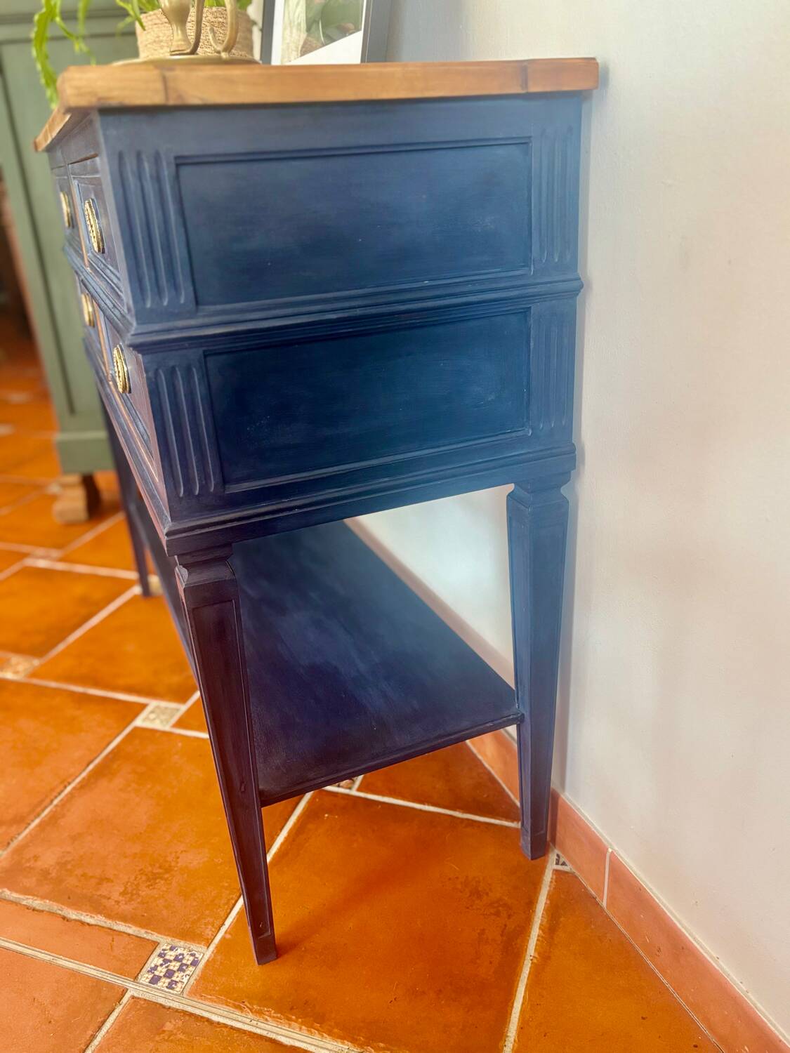 Console Louis XVI Oxford Navy – Meuble peint à la main vintage