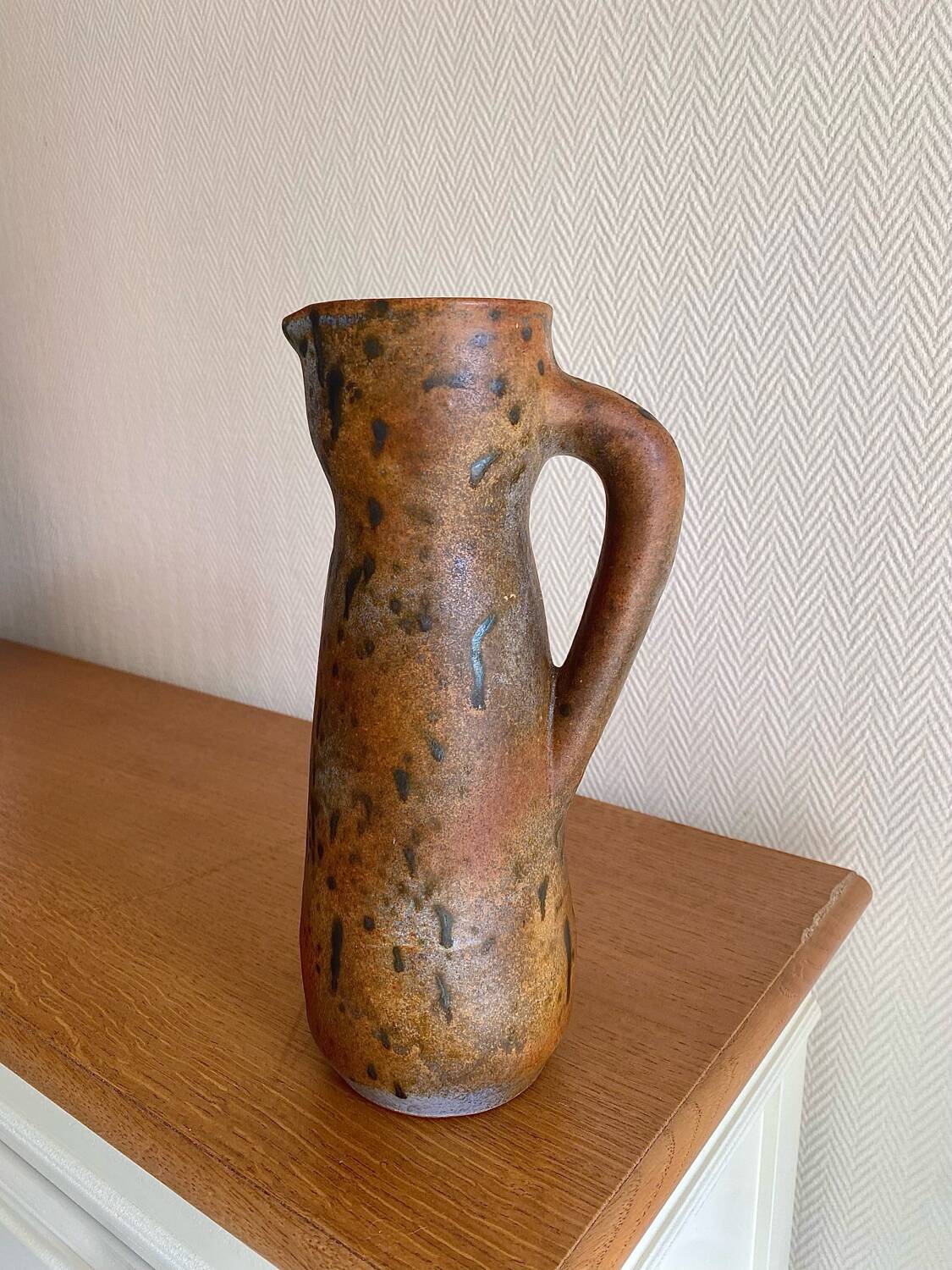 Vintage signed pyrite stoneware carafe