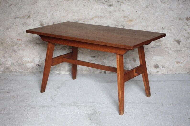 Table René Gabriel, table bois vintage, table à manger, table salon, table de repas, cuisine, 40's