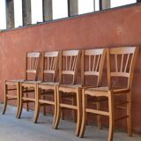 Set of 5 rustic straw chairs