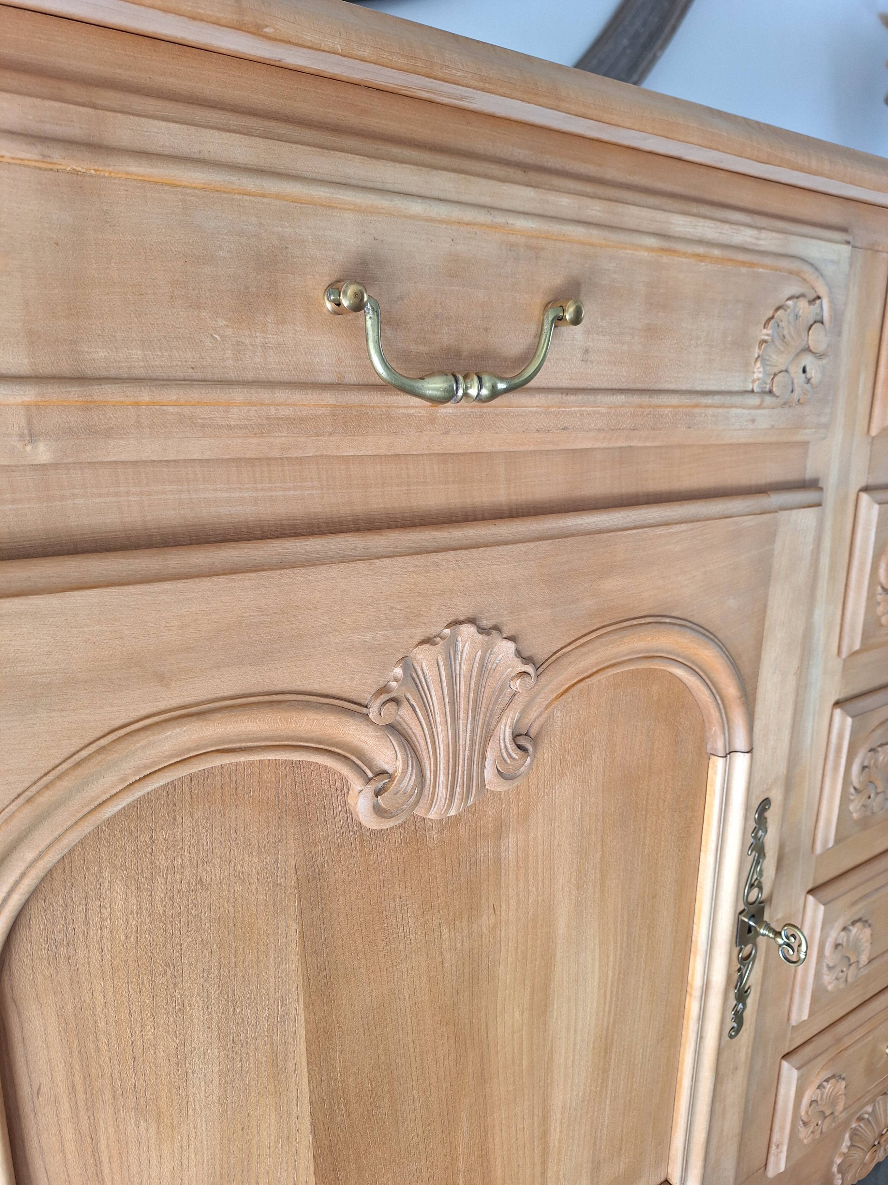 Low buffet in solid cherry wood renovated – Louis XV style – 250 cm