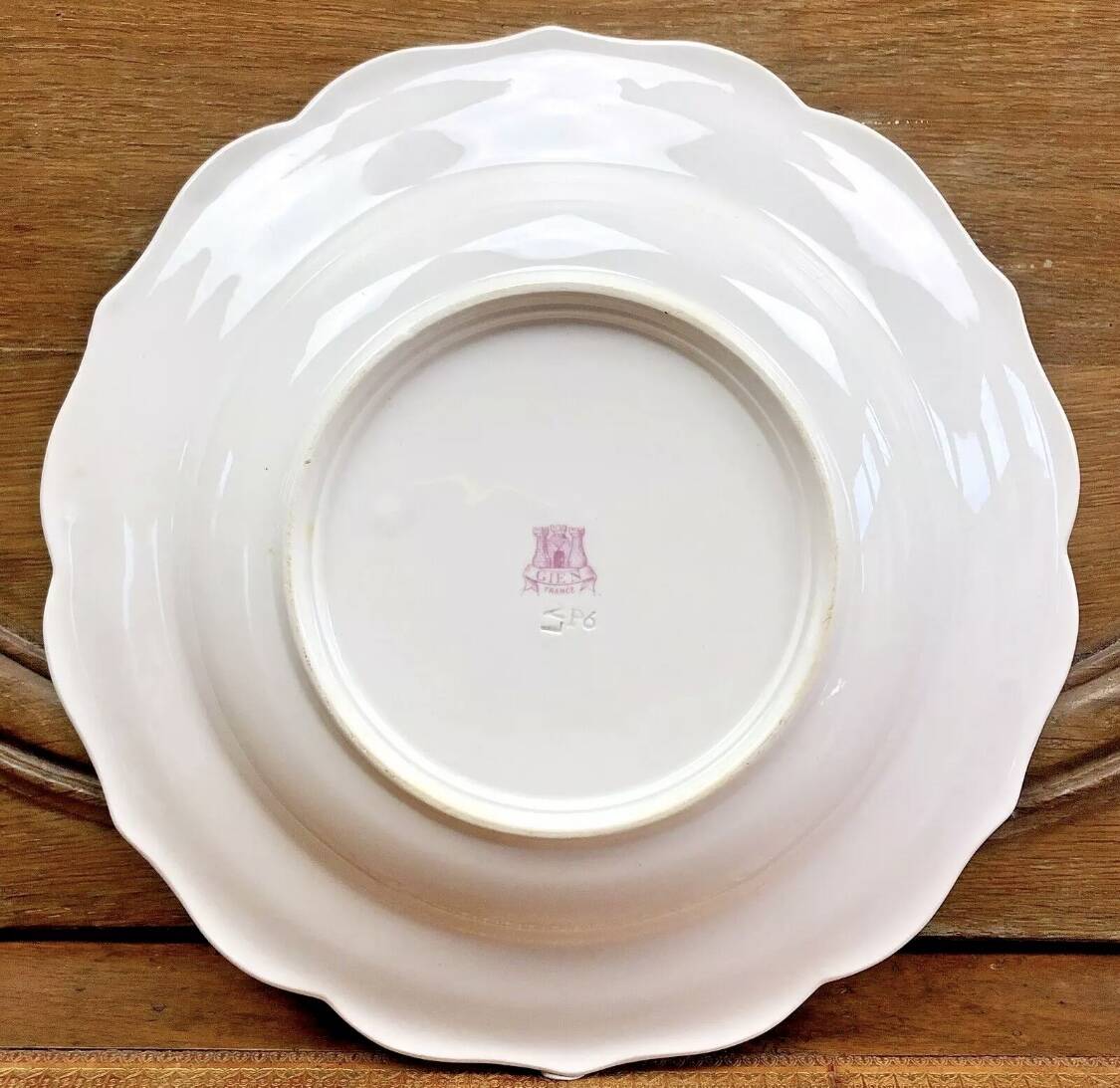 Old round hollow Gien dish, Pink Landscape model, 1938/1960