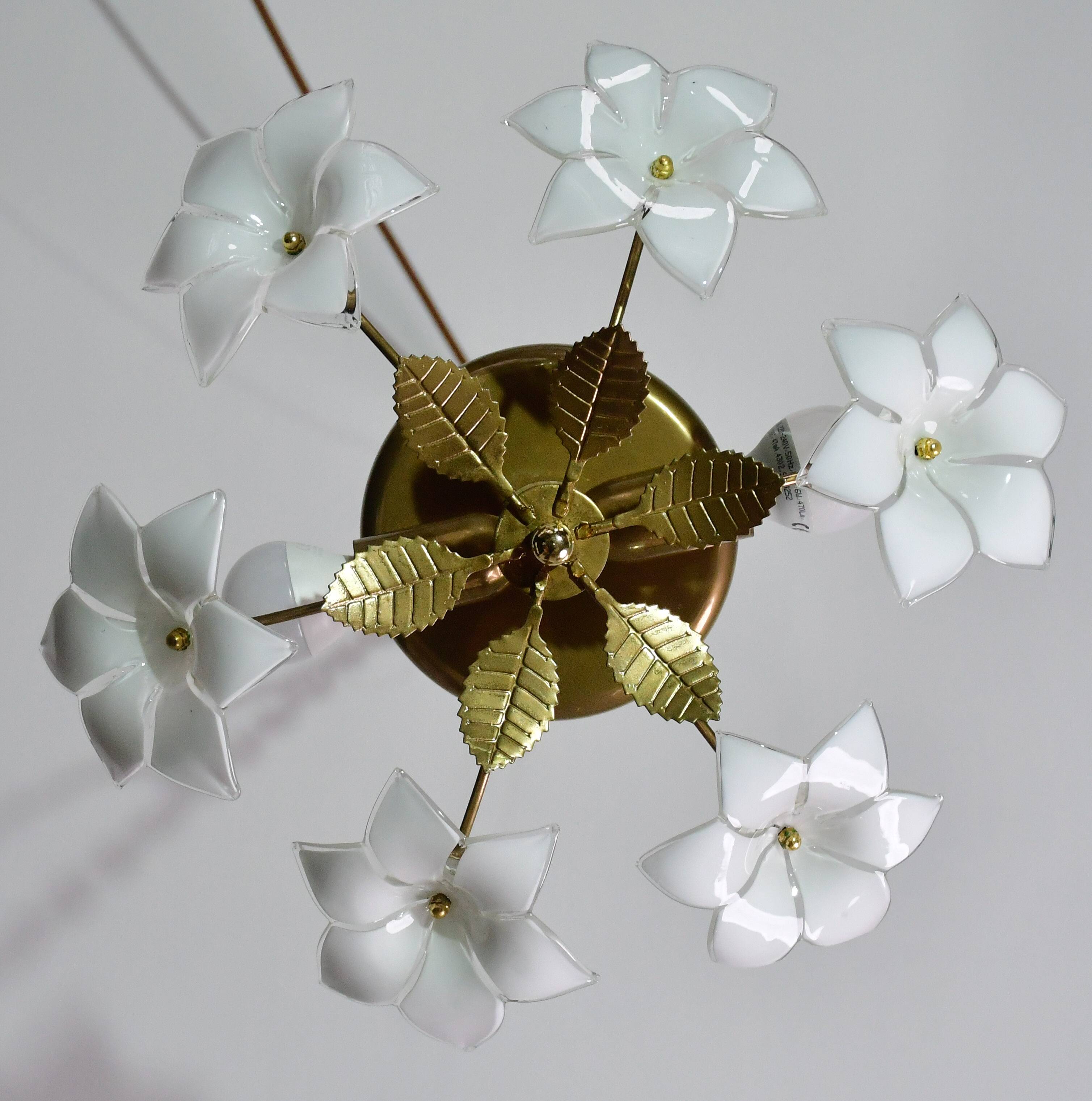 Petite vintage Murano ceiling light white flowers, 1970s