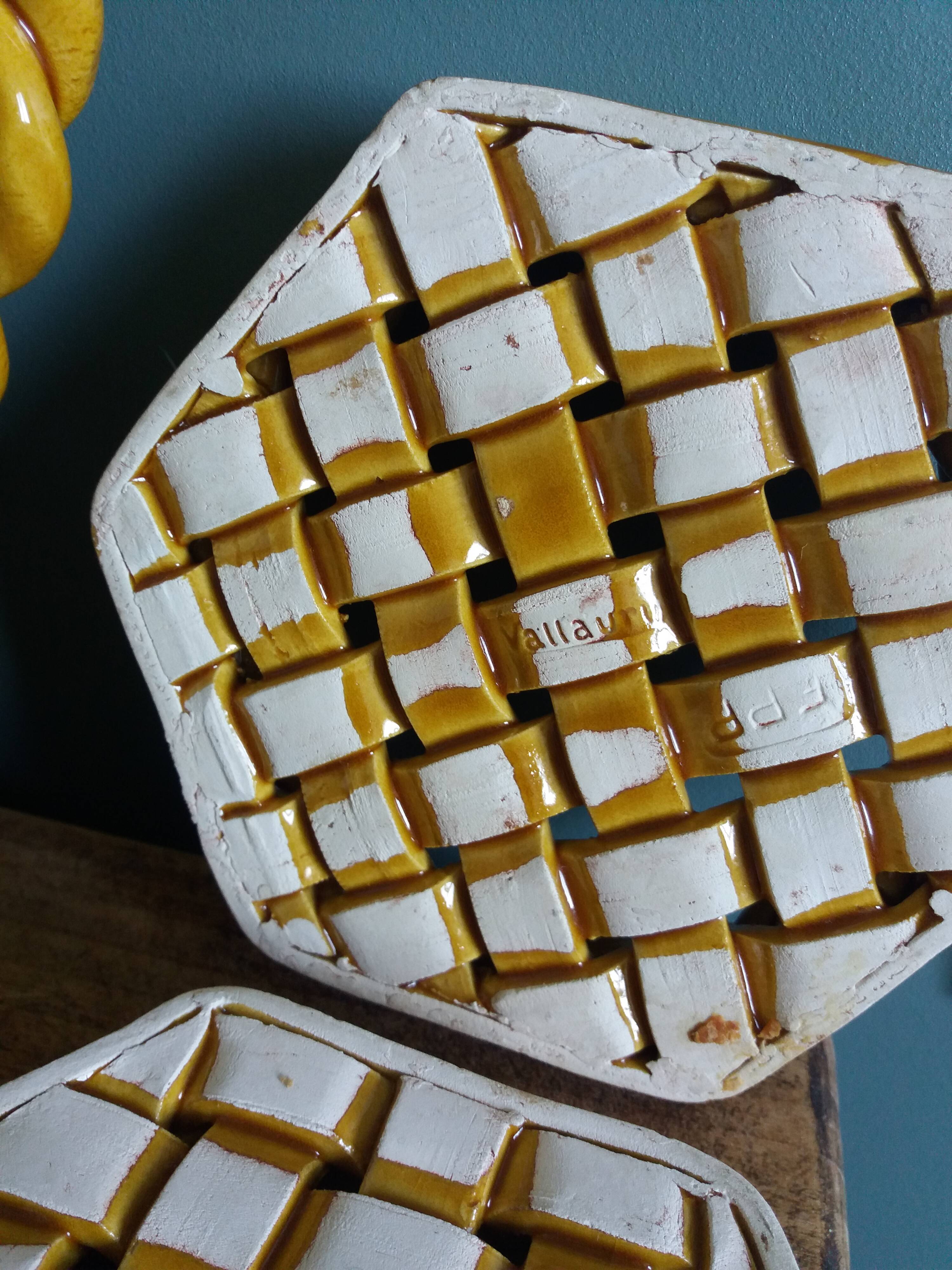 FPP Vallauris barbotine trivets, bottle coasters and knife holders