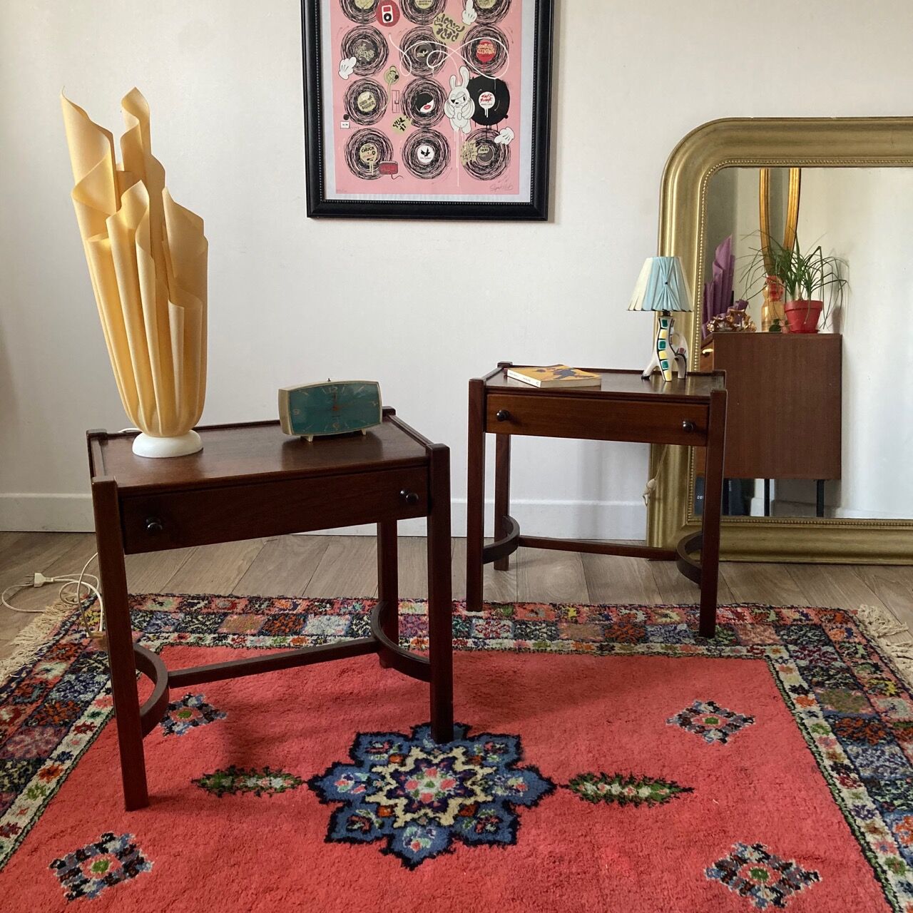 Pair of walnut bedside tables