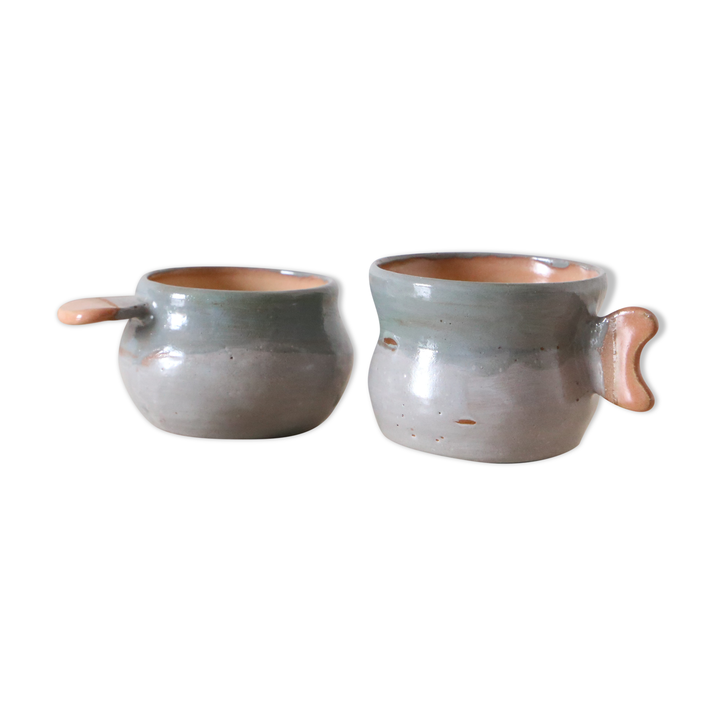 Set of 2 sandstone cups, artisanal pottery, vintage, 1980